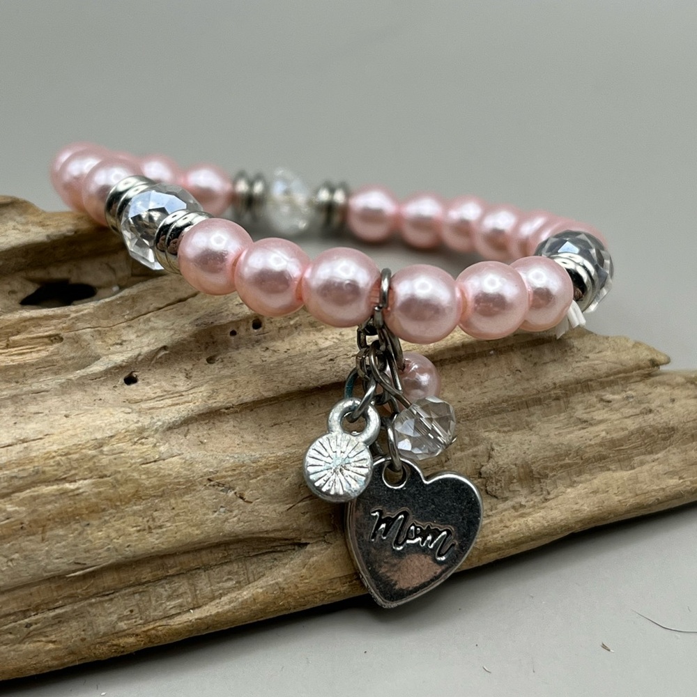 Pink Pearl Mom Charm Bracelet